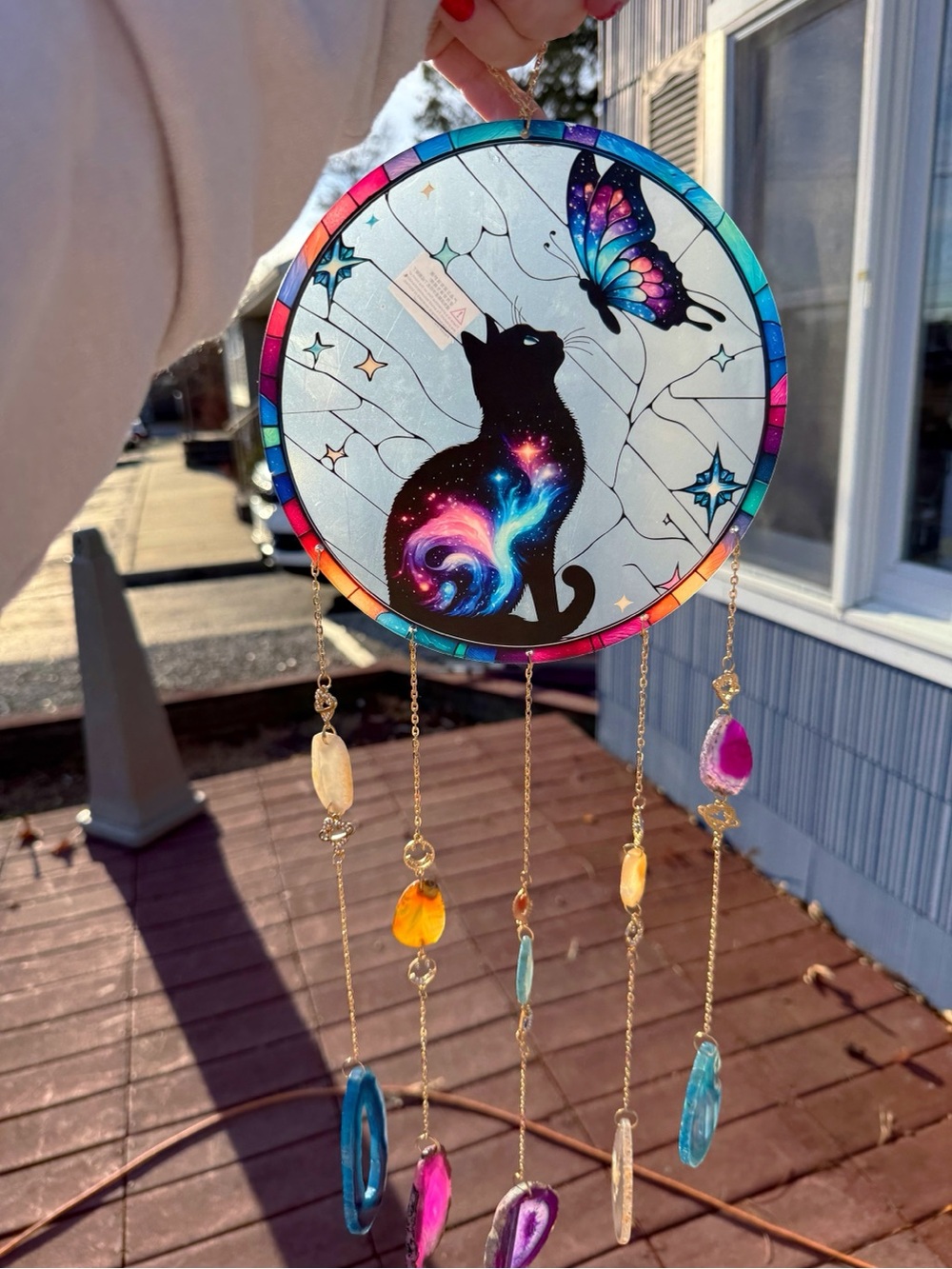 Galaxy Cat & Butterfly Hanging Suncatcher - Multicolor